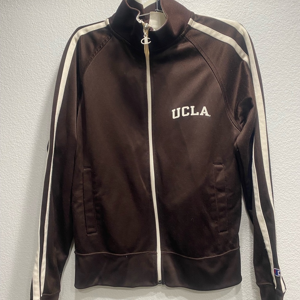 UCLA retro jacket, brown, white stripe, unisex